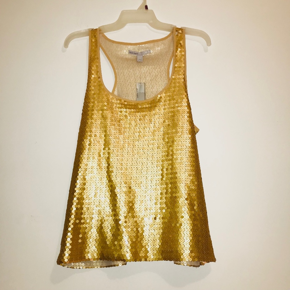 NWT Old Navy Gold Sequin Tank Top Large Y2K Mardi Gras Party Shiny Glam L